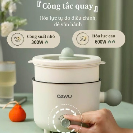 Nồi Lẩu OZHU Đa Năng, Nồi Hấp Mini 2 Nấc Nhiệt Kèm Giá Hấp Có Tay Cầm Tiện Dụng Dung Tích 1.8L(LOGKENT)