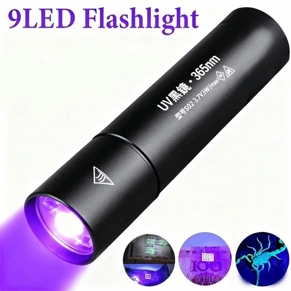 Đèn pin cực tím SUNKISSD 365nm sạc lại được, dụng cụ phát hiện ánh sáng UV tiện lợi