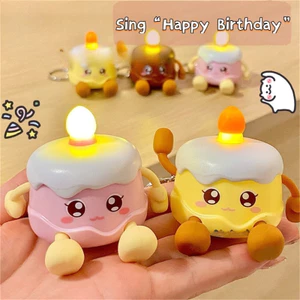 Sáng Tạo 3D Hoạt Hình Âm Thanh Dạ Quang Chúc Mừng Sinh Nhật Bánh Hình Móc Khóa Túi Treo Đèn Ngủ Móc Khóa Quà Tặng Cho bestfriends