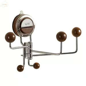 Móc treo tường 5 móc xoay bằng kim loại, cốc hút tháo rời, tiết kiệm không gian cho phòng tắm