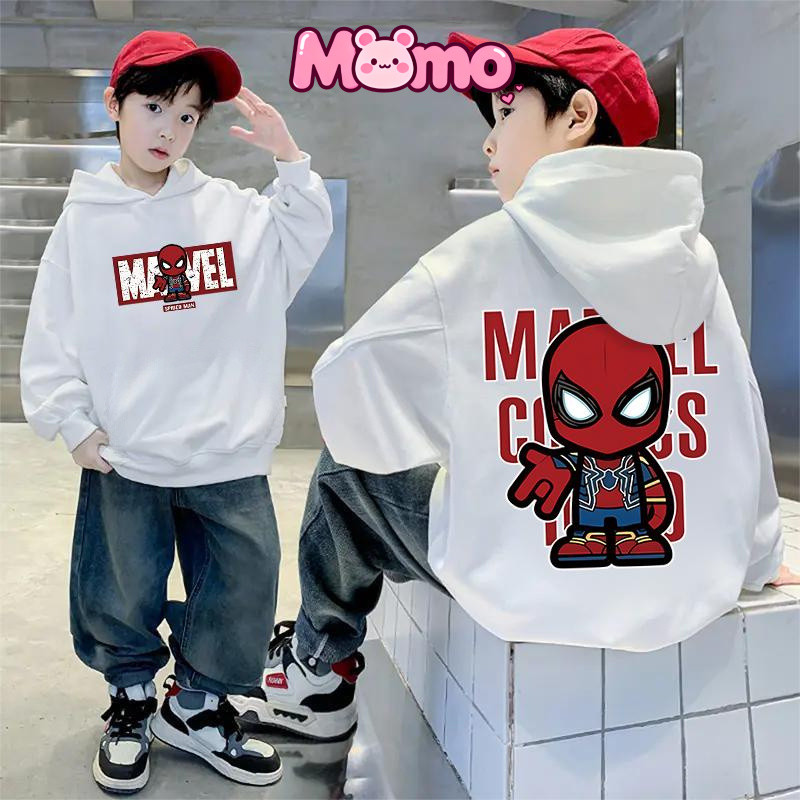 Áo Hoodie cổ tròn in hình người nhện cho trẻ em, Áo cổ tròn thời trang hợp thời trang Unisex