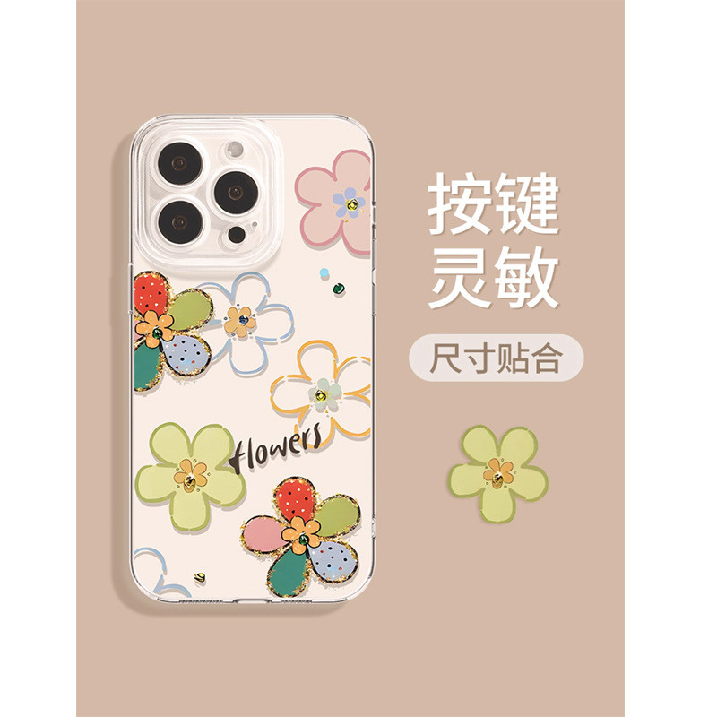Ốp điện thoại Fresh Flower Apple 17promax 17 trong suốt 17pro Bảo vệ chống sốc có dây buộc 1625.11.17
