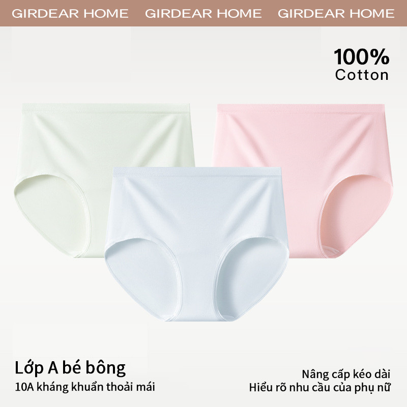 Girdear Home 3Pcs cotton không viền Quần Lót Nữ Từ Bông Nguyên Chất Kháng Khuẫn, Thoải Mái Và Thoáng Khí quần lót nữ