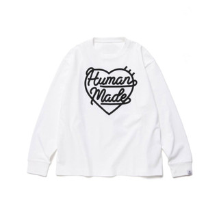 HUMAN MA WAG HEART LS Tình Yêu In LOGO Nam Nữ Cặp Đôi Áo Thun Cotton Dài Tay