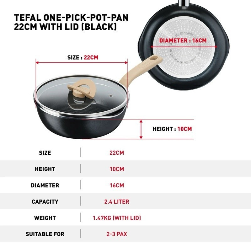 Chảo nồi có nắp đa năng Tefal G1802524 - 3 trong 1 - Bảo hành chính hãng 24 tháng