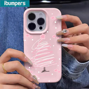 Ibumpers Vỏ Điện Thoại Đơn Giản Màu Hồng Vẽ Tay Họa Tiết Cây Giáng Sinh Silicon Mềm Chống Sốc Vỏ Cho iPhone 11 12 13 14 15 16 17 Pro Max IP Plus
