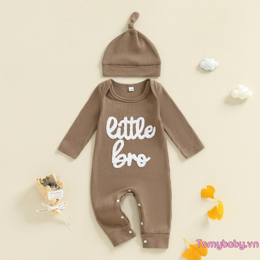 Bộ áo liền quần có vách ngăn mùa thu cho bé trai Bộ áo liền quần cổ tròn dài tay có mũ