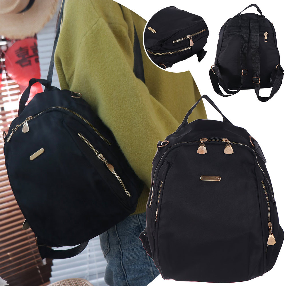 Ba lô Nylon LACYES, Túi đeo vai nhỏ màu đen đa chức năng, Túi xách di động Du lịch đơn giản Ba lô cổ điển dành cho học sinh