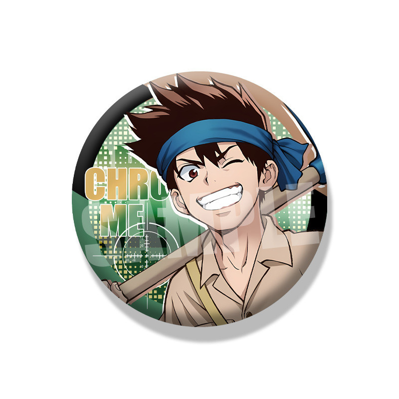 75mm Dr.STONE Anime Huy Hiệu Đôi Lấp Lánh Pin Senku Ishigami Asagiri Gen Kim Loại Thổ Cẩm Dễ Thương Túi Ita Trang Trí Quà Tặng
