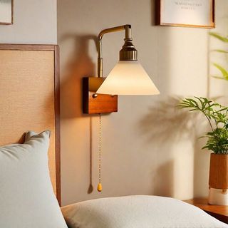 AIMI Đèn Tường Bắc Âu Rèn Sắt Kính Có Dây Kéo Công Tắc Led Quán Cà Phê Phòng Khách Đầu Giường Đèn Trang Trí Hành Lang Cầu Thang Đèn Tường