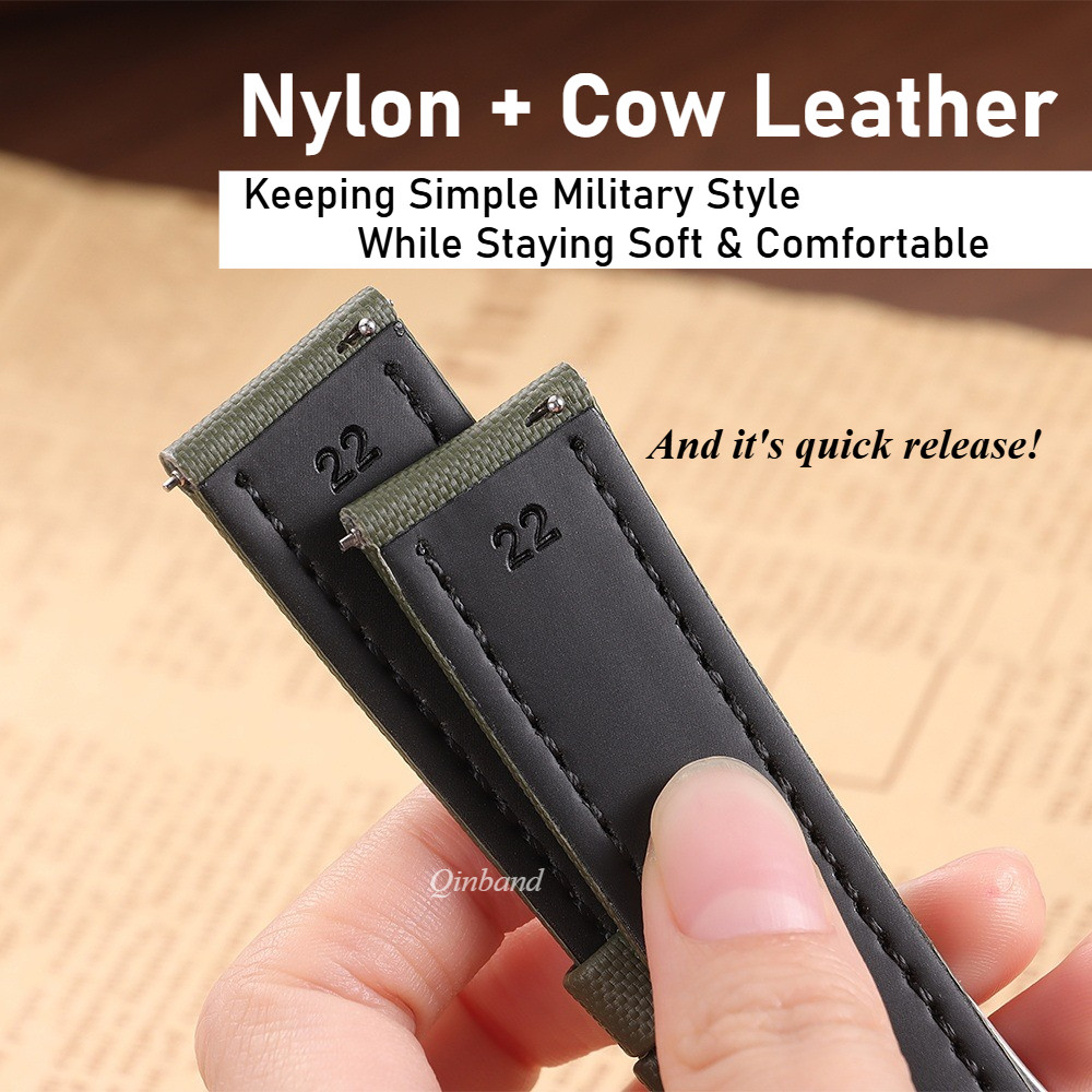 Khâu - Dây đeo đồng hồ bằng da Nylon bằng vải phát hành nhanh 18 / 19 / 20 / 18 / 22mm Dây đeo đồng hồ bằng da bò chính hãng Phong cách quân sự Vòng tay nam nữ