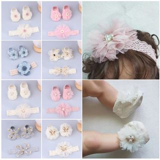Bộ tất băng đô cho bé JKDESIGN, tất Cotton + ren Dây buộc tóc sơ sinh chống trượt, nơ Kawaii thoải mái cho bé Turban