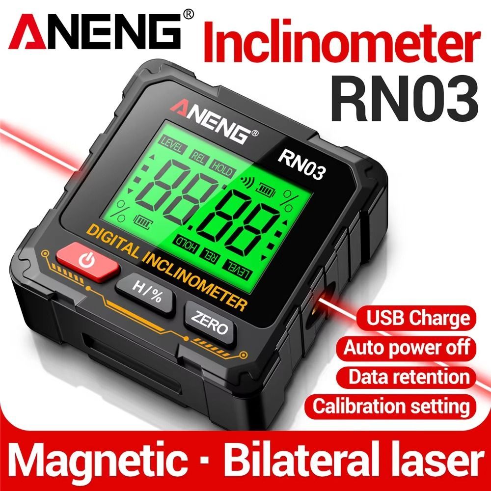 Máy đo độ nghiêng kỹ thuật số YMIFI, Máy đo độ nghiêng Laser từ tính đa chức năng, ANENG RN01 / RN02 / RN03 Màn hình LCD Đo 360 độ Máy tìm góc kỹ thuật số có độ chính xác cao Hộ gia đình