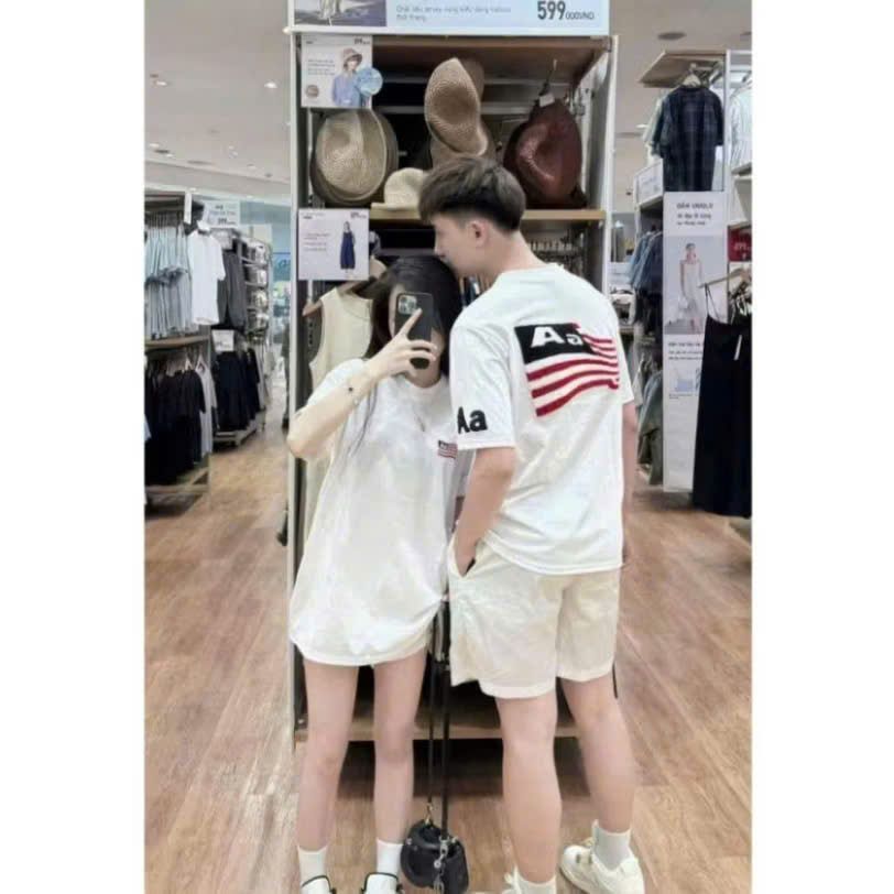 Áo Thun Nam Nữ Cờ MỹChữ aa  Hàng Xịn Kèm Hộp Xù Lá Cờ Form Rộng Tay Lỡ Chất Cotton
