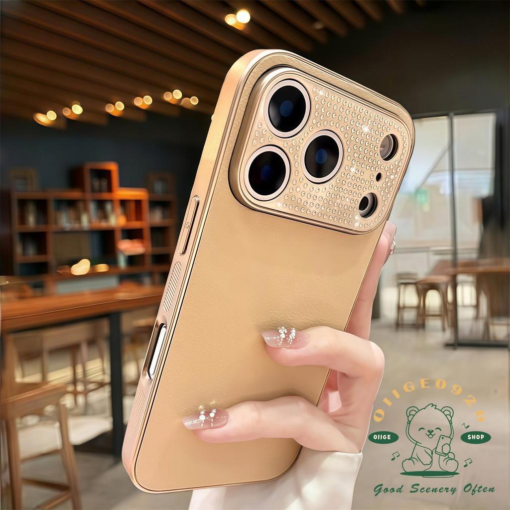 【 Ốp lưng iPhone17 】 Vỏ điện thoại da kim cương mờ màu cam iphone17 Pro Max 16 15 14 13 cho vỏ iPhone Vỏ mềm silicon TPU chống sốc