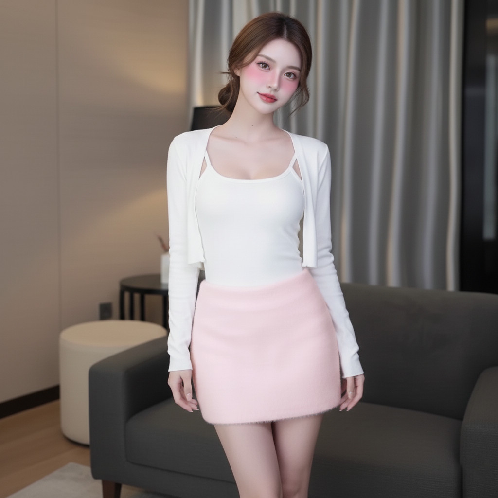 Chân Váy Vải Lông Kiểu Cạp Trễ  Dáng Ngắn Có Lót Trong C945