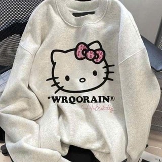 Áo sweater hello kitty dành cho nữ cổ tròn in chữ WRQORAIN