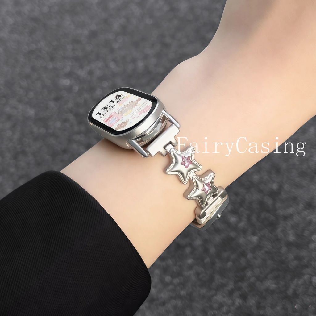 Dây đeo kim loại + da cho Xiaomi Mi Band 10 9 Phiên bản gốm Vòng tay ngôi sao thời trang cho Miband 8 7 6 5 4 3 Dây đeo cổ tay