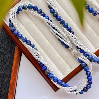 N1163 Vòng Cổ Ngọc khoá nam châm cao cấp, mix đá thiên thanh và ngọc nhân tạo 4 sợi