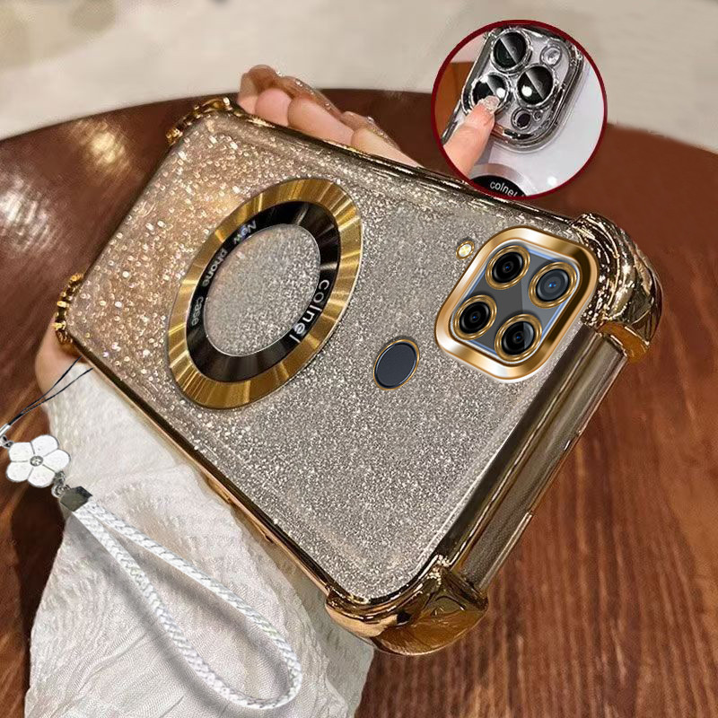 Vỏ Thời Trang Cho Realme C15 C12 C25 C25S C21 C21Y C25Y Narzo 20 30A Vỏ Điện Thoại Silicon MỚI Bảo Vệ Bốn Góc Có Dây Buộc Miễn Phí Cho Bé Gái Phụ Nữ
