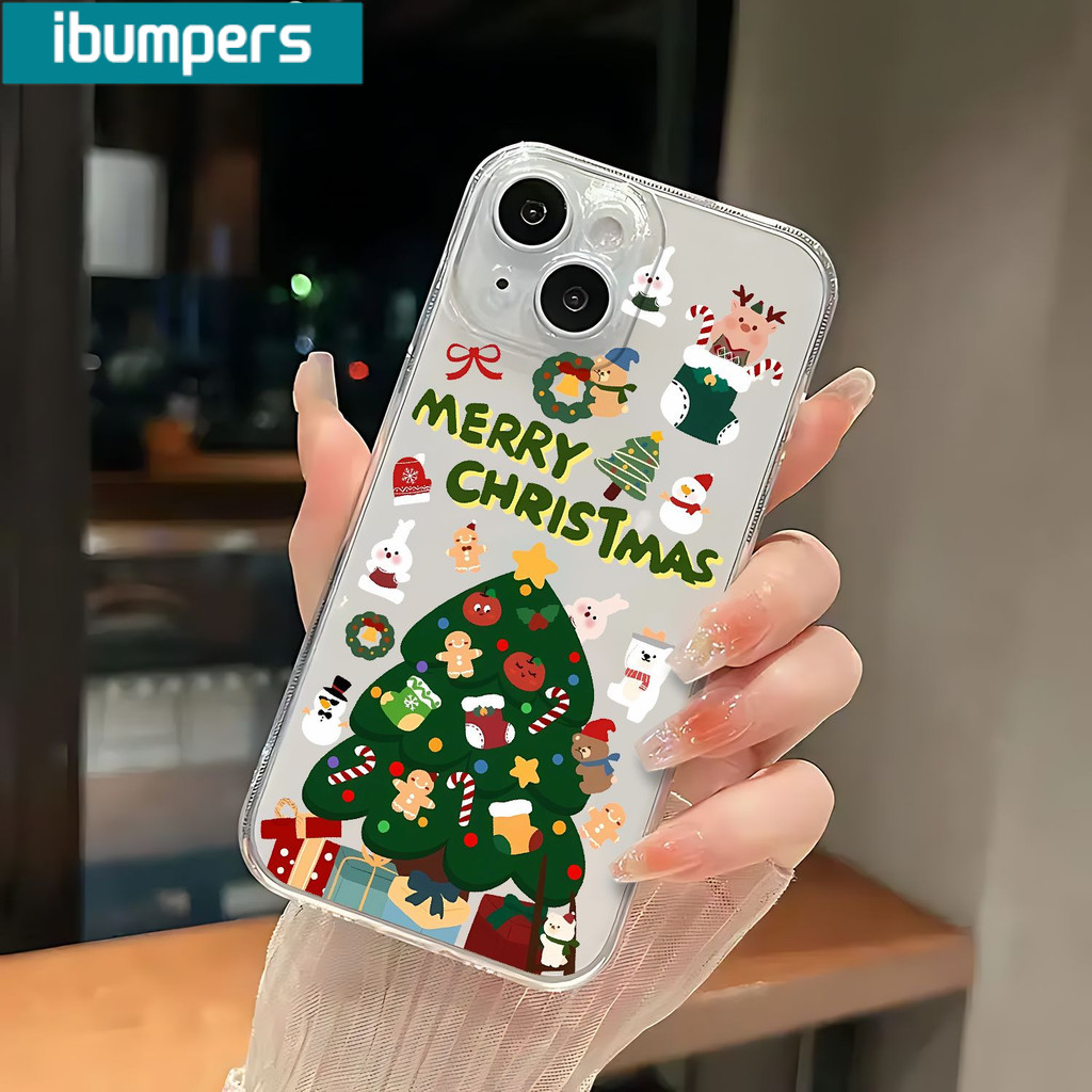 Ibumpers Ốp Điện Thoại Cây Giáng Sinh Trong Suốt Mềm Cao Cấp Chống Sốc Cho iPhone 11 12 13 14 15 16 17 Pro Max IP 7 8 Plus Iphon X XS XR Xs max