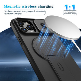 Dành cho iphone 12 Pro Max Ốp điện thoại có nắp máy ảnh trượt Chân đế từ tính Vỏ mỏng chống sốc