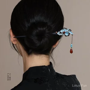 Kẹp Tóc Tua Rua Cloisonné Phong Cách Cổ Điển Trung Quốc - Màu Nâu Và Xám Nhạt, Thích Hợp Với Hanfu