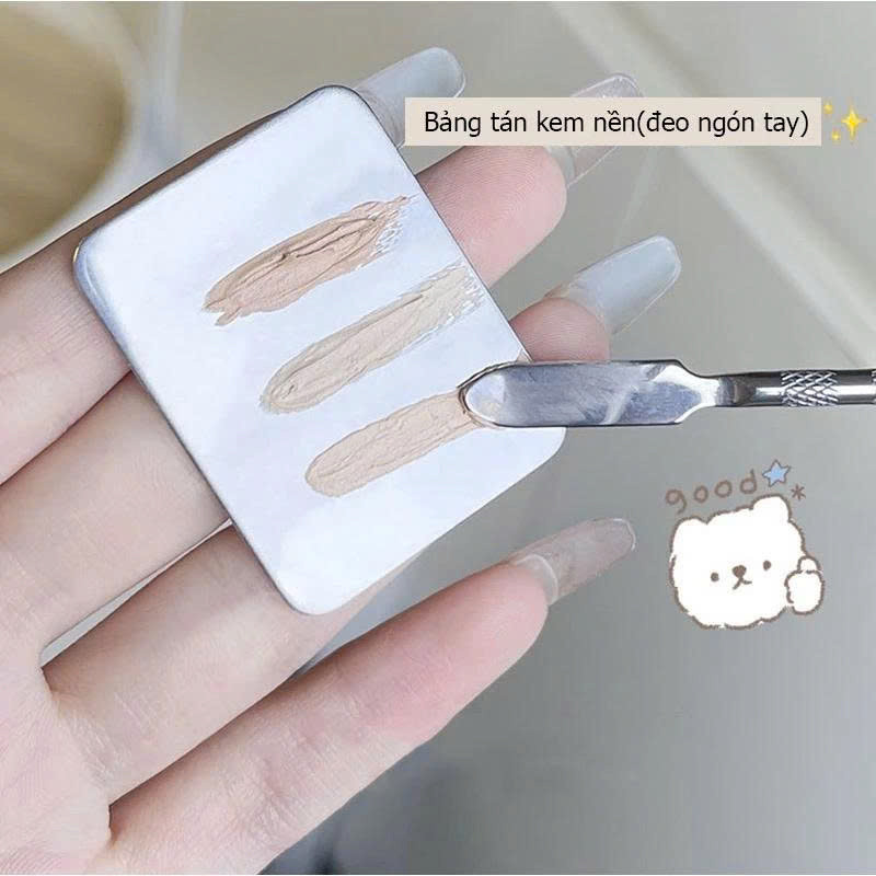 Bộ dụng cụ khay tán nền kèm thìa trộn tán kem nền bằng thép chống gỉ, nhựa trong suốt dễ vệ sinh
