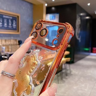 Phim Bảo Vệ Ống Kính 3D Ngựa Vàng Lấp Lánh Mạ Kim Sa Lấp Lánh Vỏ Điện Thoại Màu Cam Cho iPhone 17Promax 12 13 14 15 16 Pro Max Plus 11 Bốn Góc Chống Sốc Nam Nữ Vỏ Di Động
