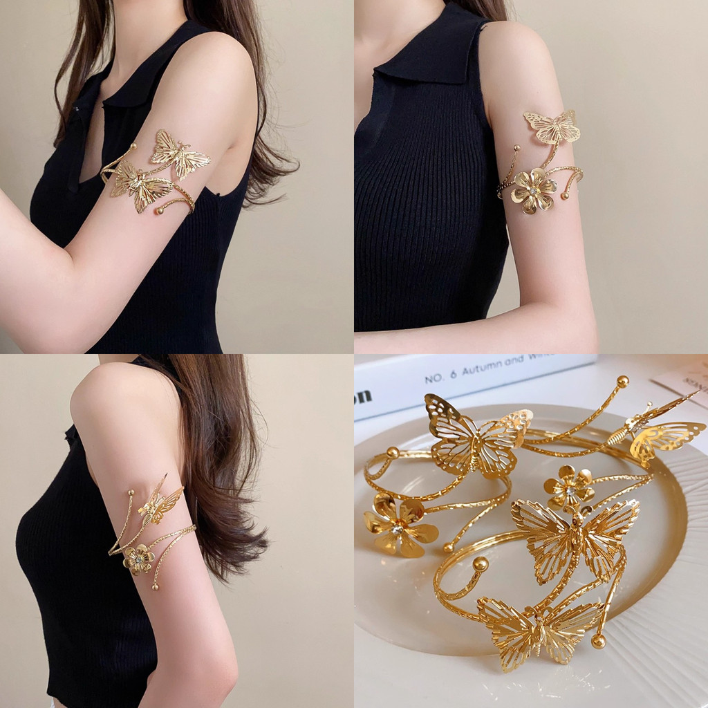 Vòng tay mạ vàng họa tiết cánh bướm và hoa - Phụ kiện thời trang nữ