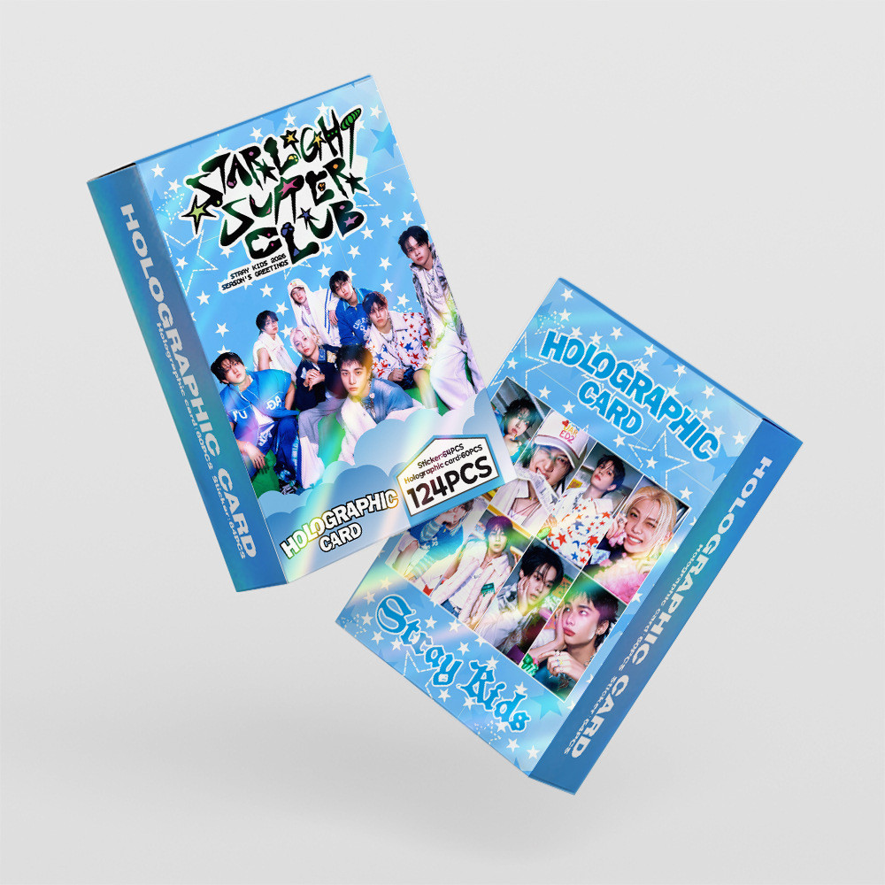 124 chiếc STRAY KIDS 2026 Lời chào mùa giải Starlight Supper Club Laser Hologram Lomo Cards dominATE celebrATE Photocards BANG CHAN HAN Bưu thiếp ba chiều YM