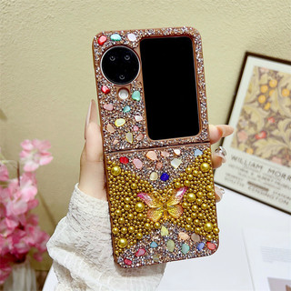 Vỏ bướm kim cương lấp lánh đầy màu sắc cho OPPO Find N3 Flip N2 Flip Kim cương giả kết cấu vòng tay Chuỗi cứng chống sốc Ốp điện thoại