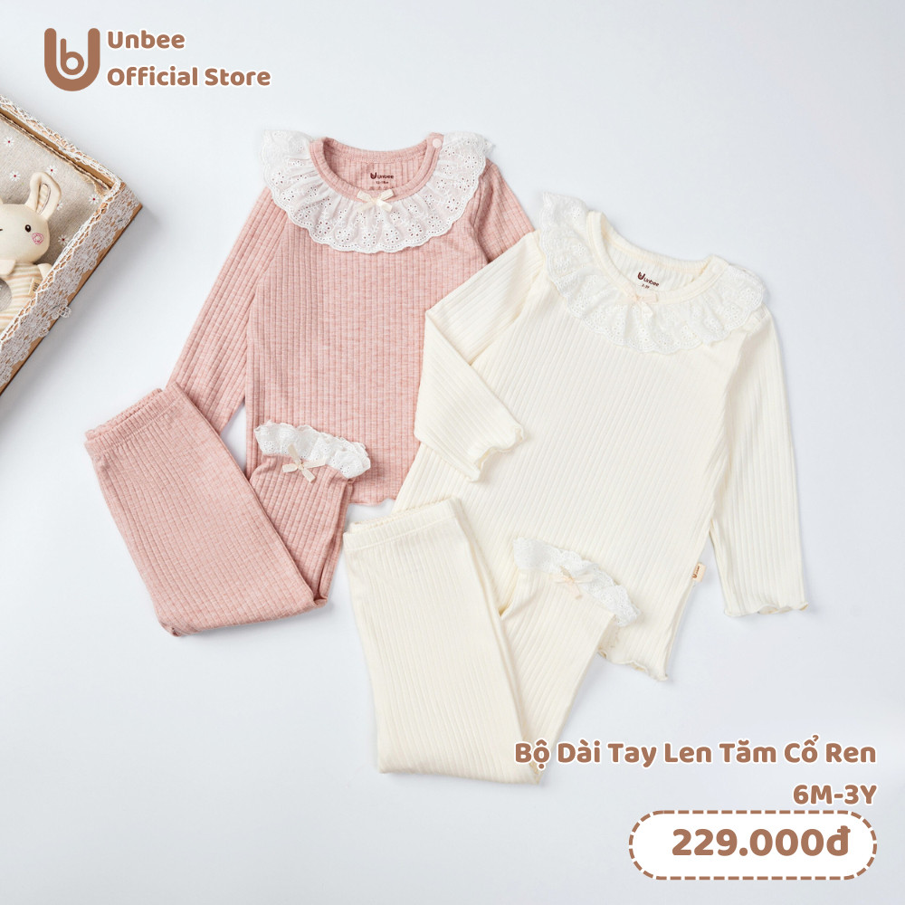 Bộ quần áo dài tay len tăm cổ bèo cho bé gái Unbee form dáng legging phong cách Hàn Quốc