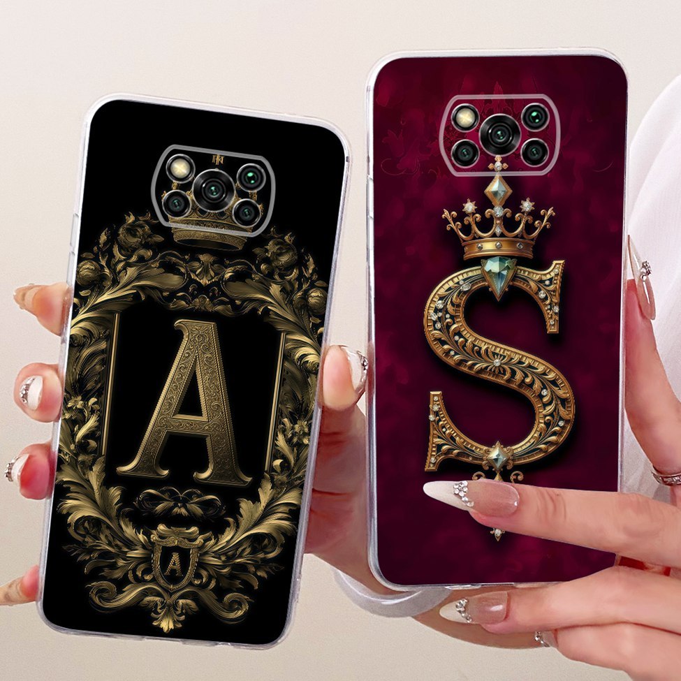 Dành Cho Poco X3 Pro Dành Cho Poco X3 NFC Ốp Lưng Trong Suốt Sang Trọng Vương Miện A-Z Chữ 2D Họa Tiết Phẳng Vỏ Điện Thoại Mềm