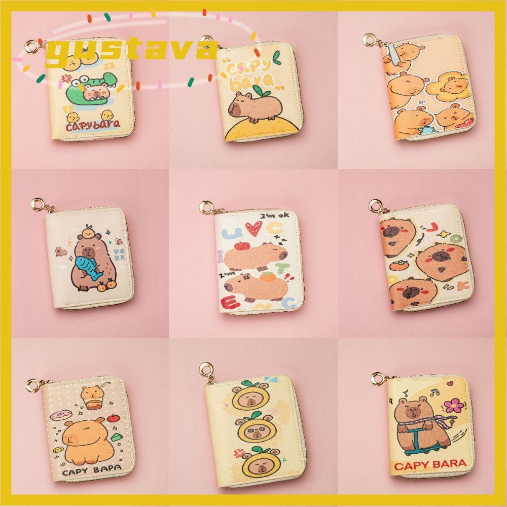 Ví ngắn GUSTAVA Capybara, Ví đựng tiền xu chống nước hoạt hình, Túi đựng thẻ da PU có dây kéo nhiều lớp
