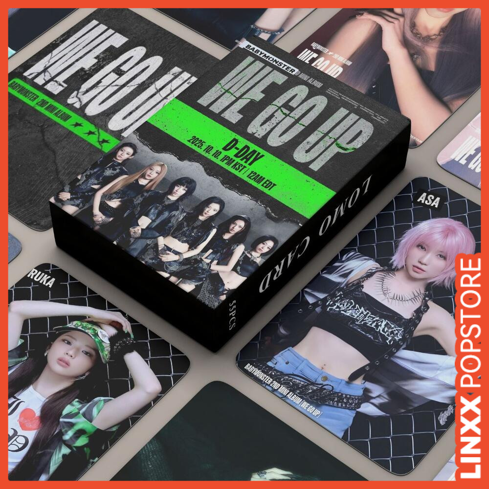 LINXX 55 CÁI BABYMONSTER WE GO UP Album Lomo Cards Kpop Girl Group Fan Collection Laser Holographic Photocards với lấp lánh lấp lánh Quà tặng sinh nhật ngày lễ cho người hâm mộ Kpop