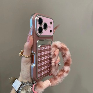 Túi đựng thẻ cửa sổ lớn mạ điện Kẻ sọc tình yêu Vỏ điện thoại cho iPhone17 16 15 14 Pro Max Bảo vệ Camera chống sốc Vỏ mềm chống rơi