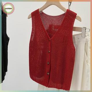 SAFENH Mùa Hè Hàn Quốc Cotton Và Vải Lanh Thời Trang Màu Trơn Rời Cổ Chữ V Vest Dành Cho Nữ VN