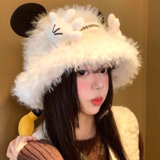 Mũ lông Mickey bàn tay dễ thương nữ mùa đông & thu - Dịu dàng làm khuôn mặt nhỏ, ấm áp chống rét, mũ thùng sinh viên thời trang
