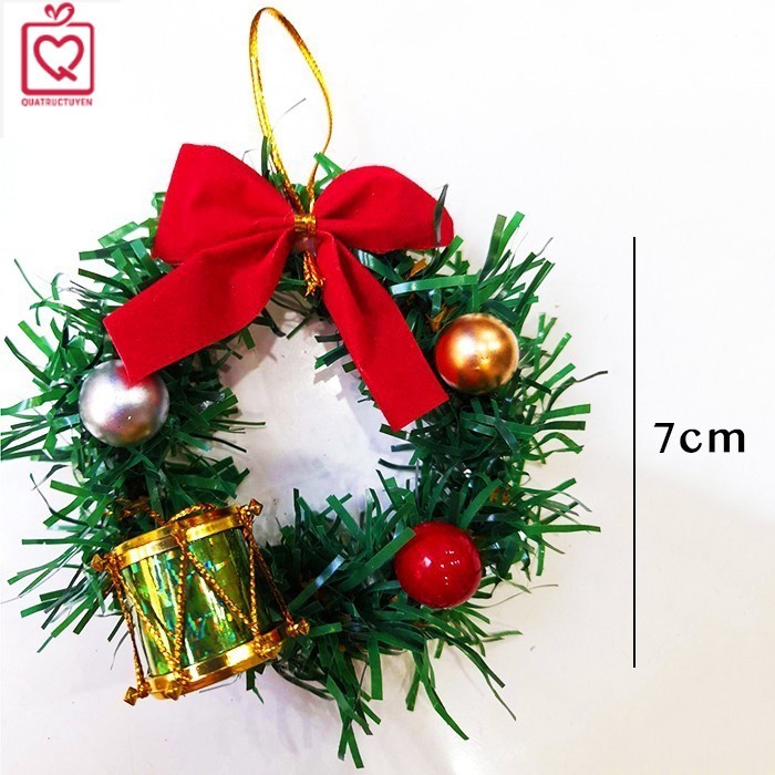 Vòng nguyệt quế Noel mini 7cm có dây treo trang trí giáng sinh