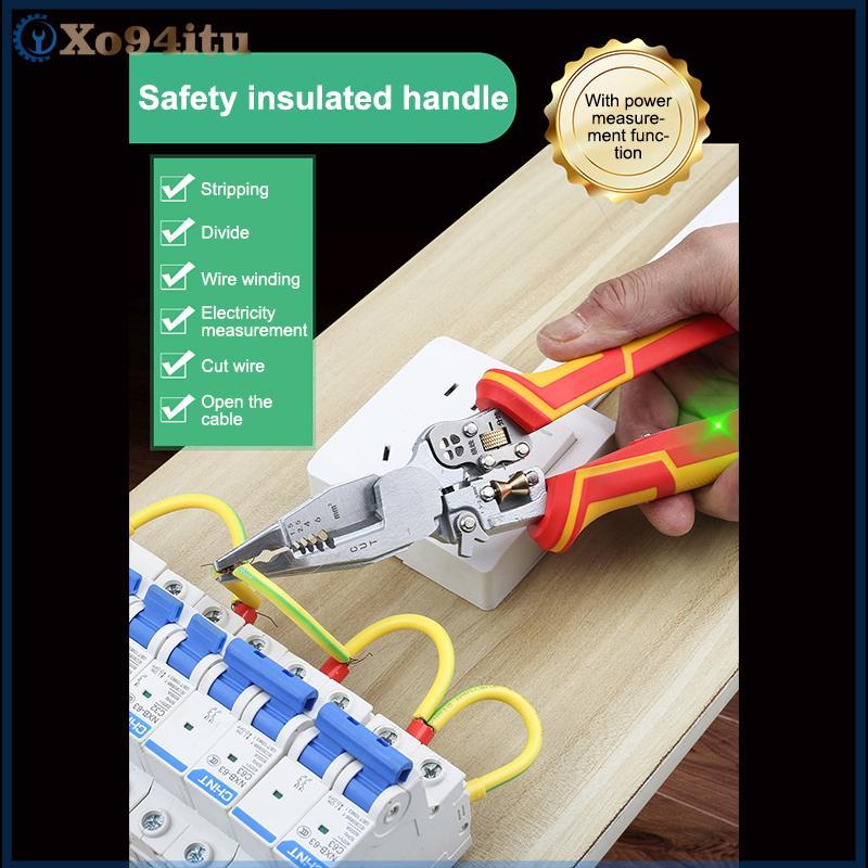 XOITU Kìm Điện 8 Trong 1 Đa Năng Đa Năng Dây Tước Kìm Đo Điện Chống Trơn Trượt Dây Tước Kìm VN