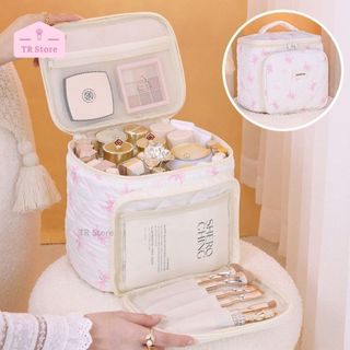 Cốp Vải Đựng Mỹ Phẩm Du Lịch Nhiều Ngăn, Có Ngăn Đựng Cọ Trang Điểm, Họa Tiết Dễ Thương