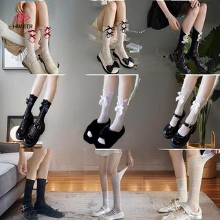 HWETR Gothic Rỗng Ra Nữ Xuân Hè Mỏng Ngọt Ngào Giữa Bắp Chân Tất Hai Lớp Ren Thắt Lưng Chân Tất Homefortable Mới