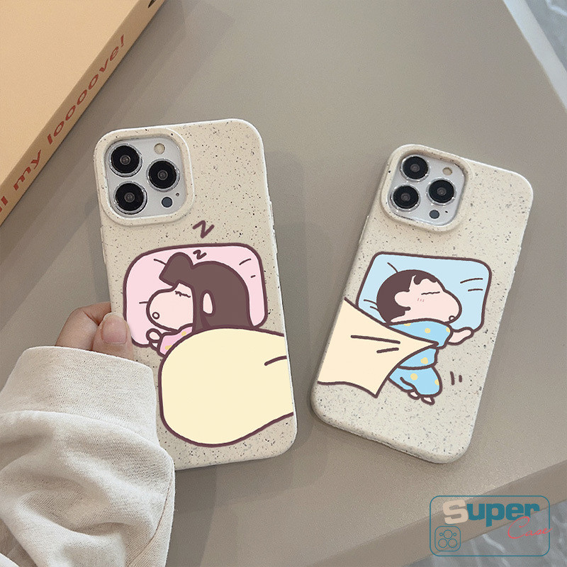 Ốp Lưng Tương Thích Cho IPhone 15 13 17 16 11 14 12 Pro Max XR Air X XS Max 16 8 14 15 6 6s Plus SE 2020 Cặp Đôi Hoạt Hình Dễ Thương Crayon Shin-chan Ai Ngủ Có Thể Phân Hủy Thân Thiện Với Môi Trường