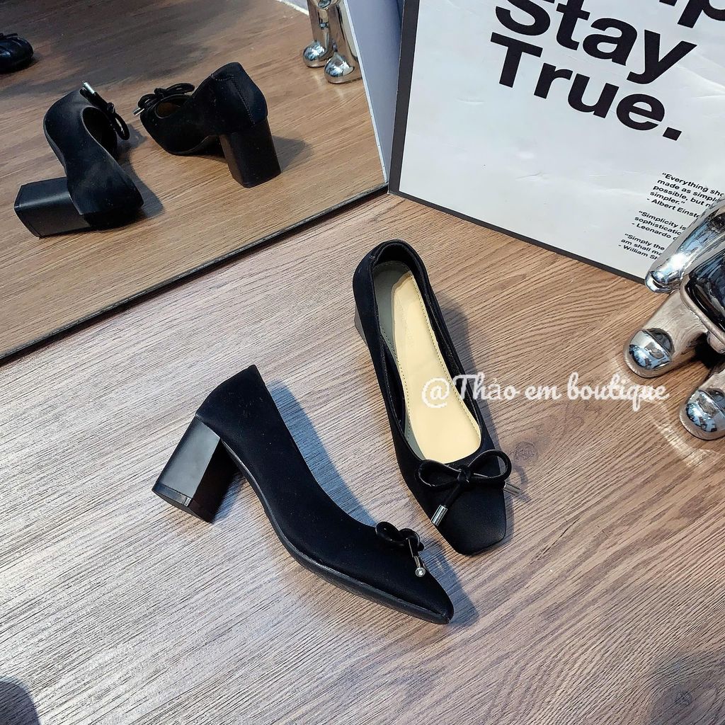 [Thảo Em- GC63] Giày nữ búp bê gót cao 5p phối nơ thời trang
