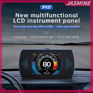JASMINE P12S Xe Ô Tô OBD2 Màn Hình Hiển Thị Hệ Thống Kép Cho HUD OBD Đồng Hồ Đo Kỹ Thuật Số Thông Minh Tốc Độ Đọc Nhiên Liệu Mã Lỗi Lái Xe JASMINE