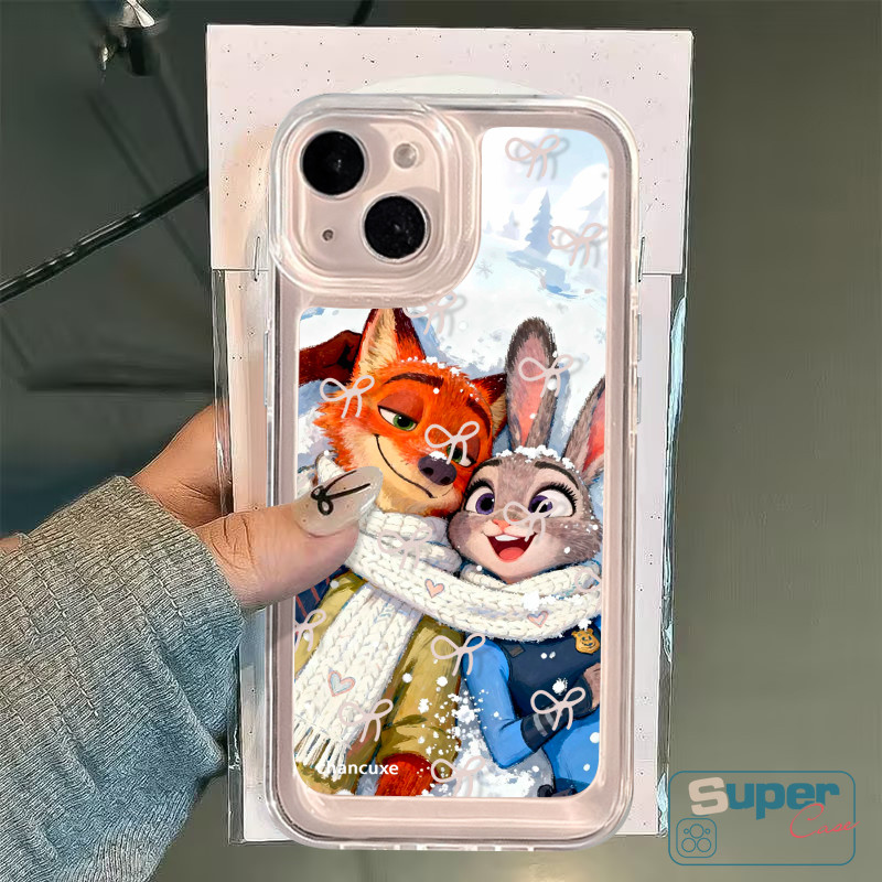 Ốp Lưng Tương Thích Cho IPhone 15 11 16 17 13 14 12 Pro Max 16 13 17 12 14 15 Pro 7Plus 8 16 17 15 7 14 Plus XR X XS Max Air SE 2020 Cặp Đôi Mùa Đông Thỏ Cáo Dễ Thương Vỏ tuyết Zootopia