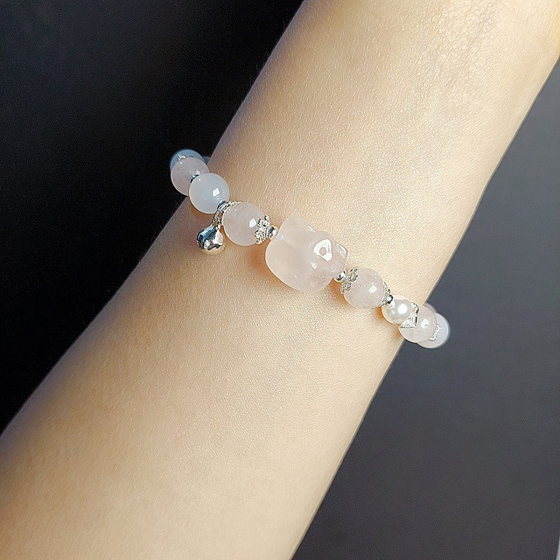 Vòng tay mèo KT pha lê hồng tươi và tự nhiên
