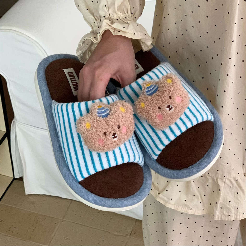 XIXITIAO Dép Cotton Màu Phù Hợp Với Nam Nữ Nhà Gấu Dễ Thương Phòng Ngủ Thu Đông Phong Cách Mới
