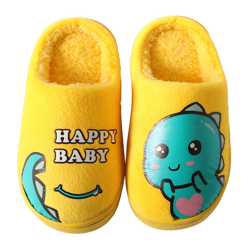 Mùa Thu Đông Cha Mẹ-Con Trẻ Em Giày Cotton Nữ Trong Nhà Hoạt Hình Dễ Thương Chống Trơn Trượt Dày Đế Dày Lông Khủng Long Nhỏ